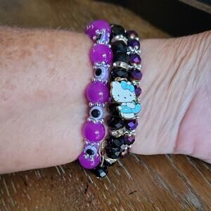 Hello Kitty Purple and Black Beaded Bracelet Set